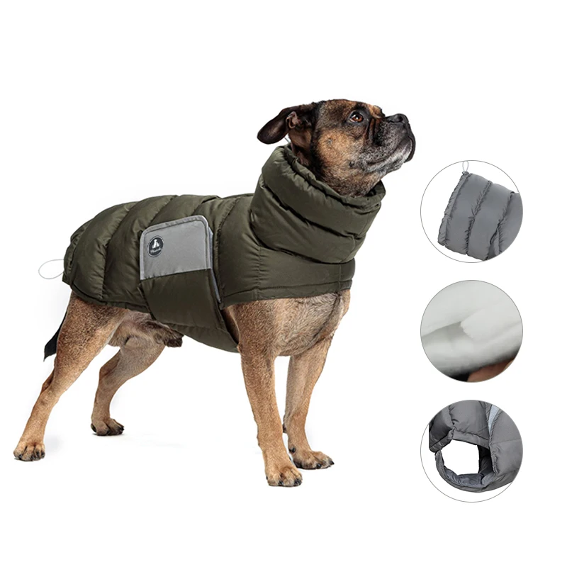 Custom Waterproof Outer Material Fluffy Lining Adjustable Reflective Logo Luxury Lined French Bulldog Jacket Clothes Dog Coats