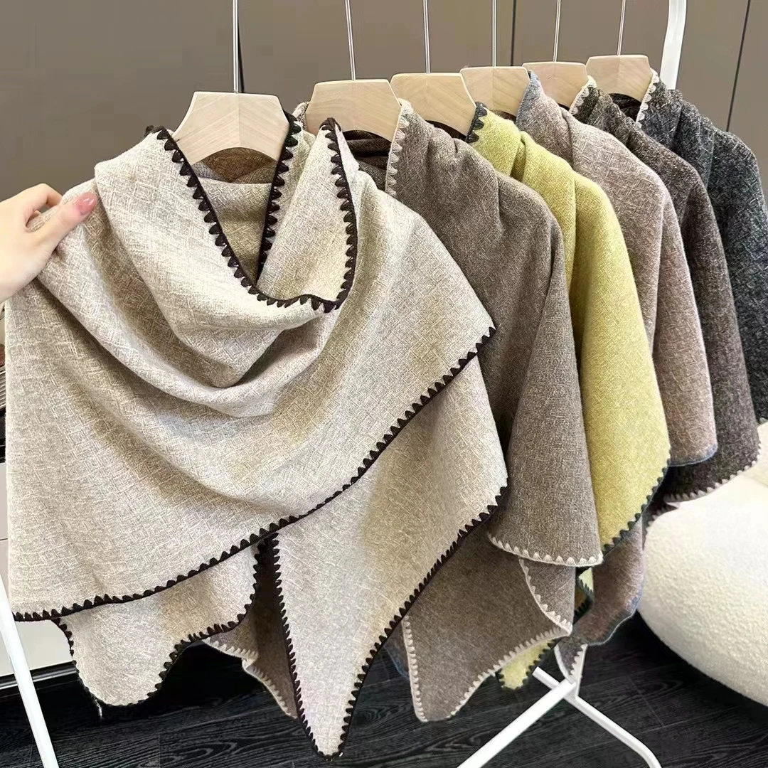 Wholesale High Quality Solid Color Winter Warm Triangle Viscose Cashmere Shawls For Women Plain Pashmina Outer Wraps Shawls