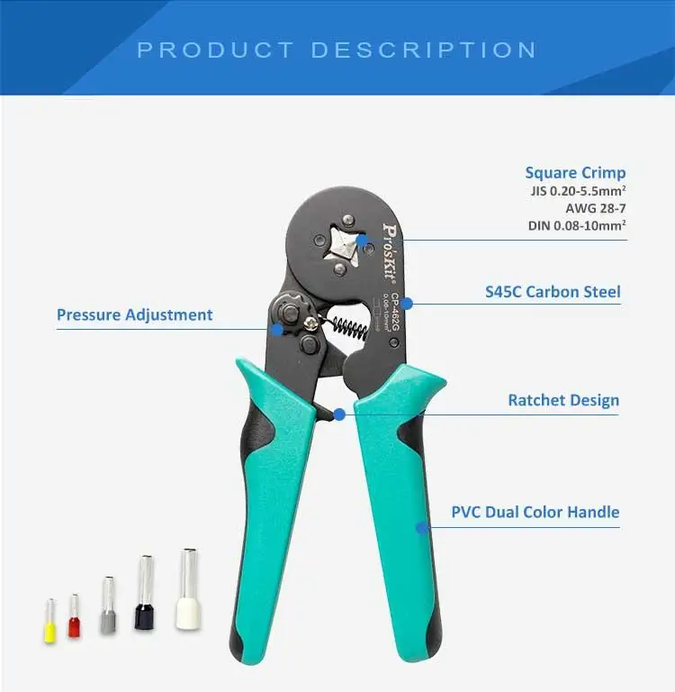 CP-462G Wire Ferrule Crimp Tool-Square (175mm) for Insulated Terminal Electronic Production Line Hydropower Industry