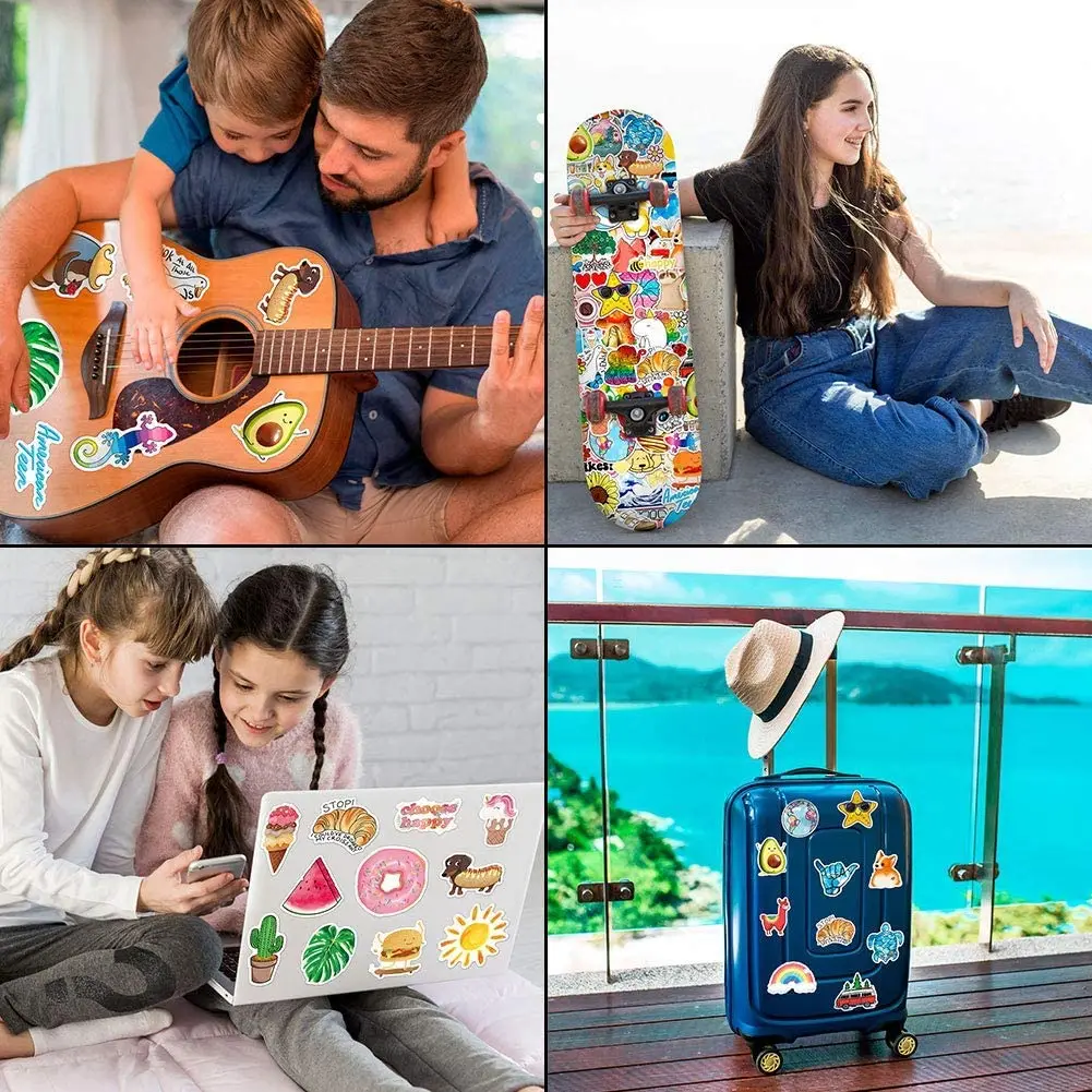 Cute Cartoon Reusable Waterproof Vinyl Stickers for Hydroflask Laptop Skateboard Water Bottles