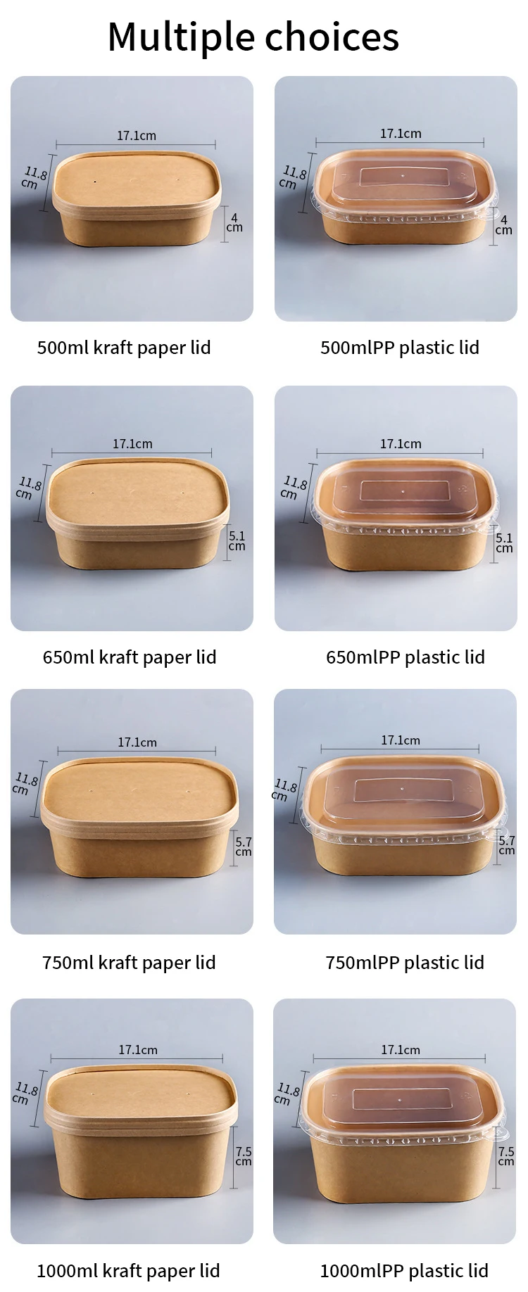2023 eco friendly logo customization Disposable Biodegradable Square Rectangle Shape salad paper bowl with lid