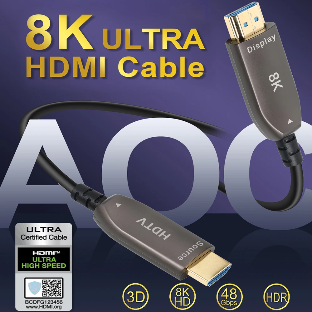 Оптовая Продажа с фабрики UNIEAN HD 10 м 50 100 длиной AOC 2 1 HDMI видео кабель 4K8K Hdmi волоконно-оптический для телевизора к игровым мониторам