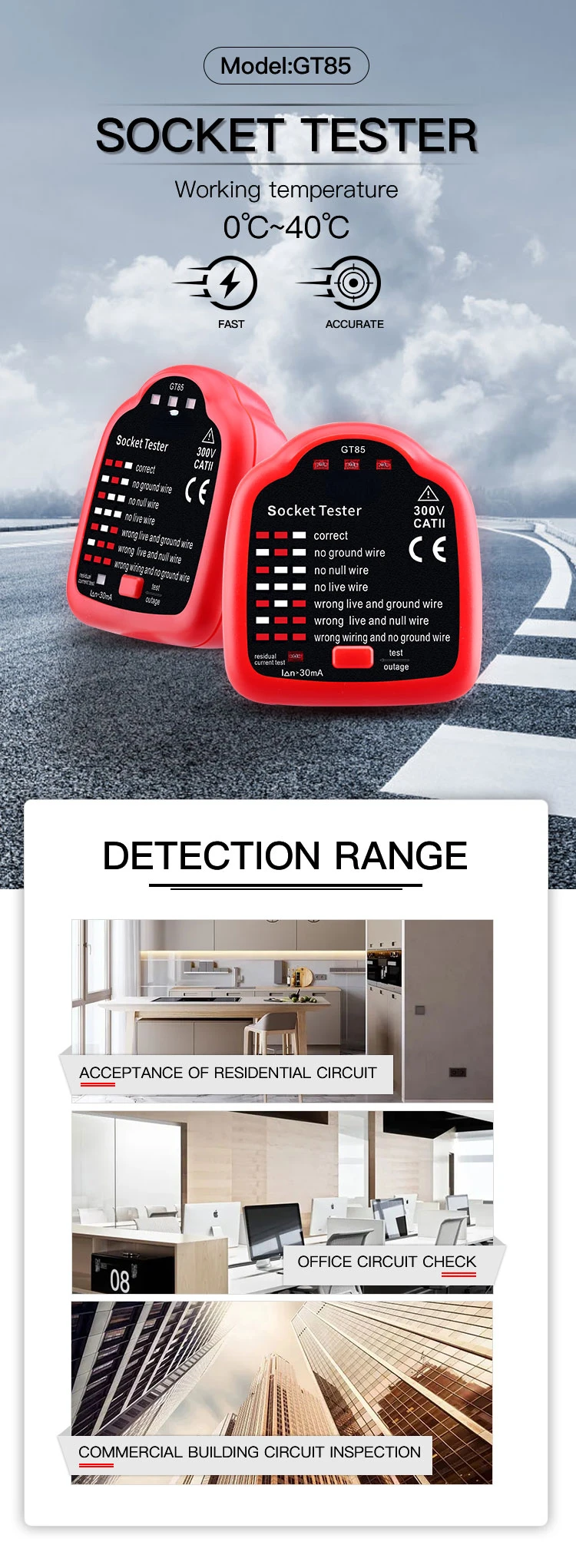 DECCA GT85 тестер сокета 0C ~ 40C тест жилых офисных и