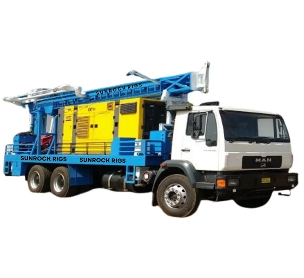 SUNROCK 400 Top Head Drive DTH Drilling Rig New Robust Truck Mounted Rig Hydraulically Operated Engine Motor Gear Pump Gearbox