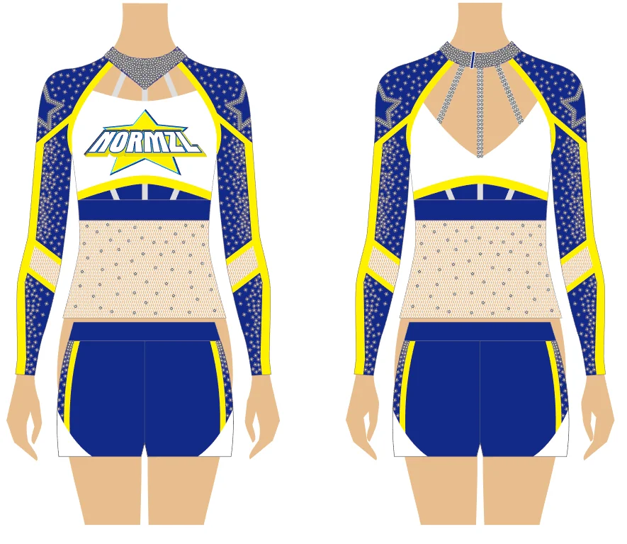 2024 New Design Girls Sexy Cheerleading Outfits Custom Multicolor Sublimated Printing Rhinestone Cheer Uniforms For Women