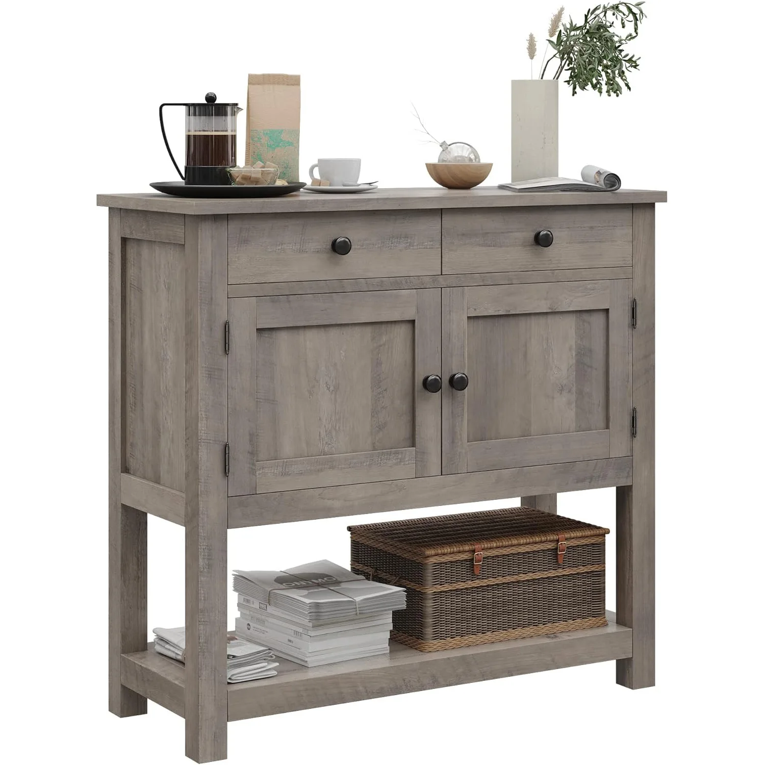 Farmhouse Console Table 2-Door Cabinet 2 Drawers Coffee Bar Entryway Storage Shelf Sofa Tables Buffet Sideboard Living Room