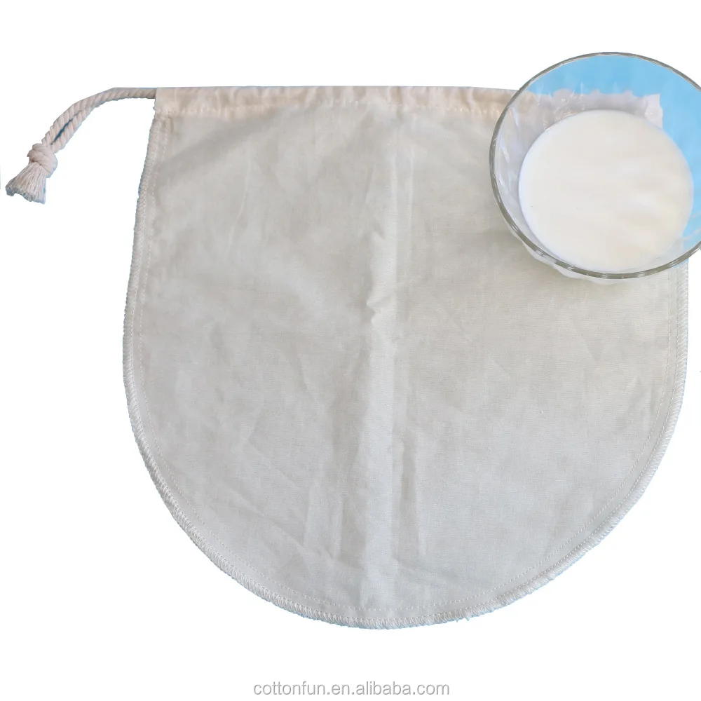 
2019 Amazon service 200 micron STRAINER reusable hemp organic cotton nut milk bag for Almond Milk with Ultra Fine Mesh 