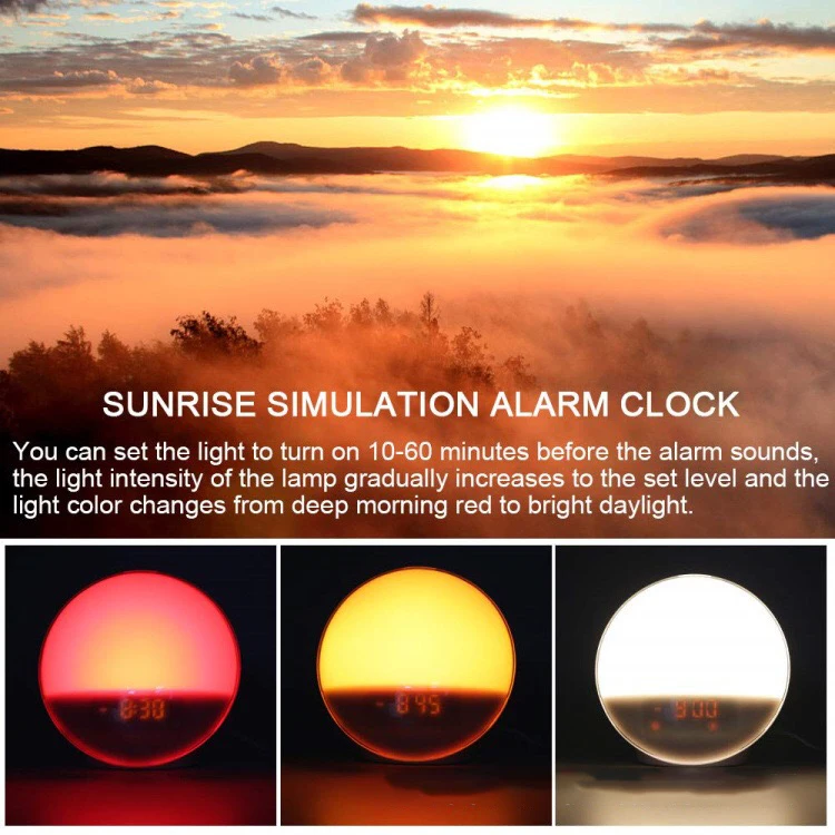 
Wireless Sunrise Simulation Lingt Good Quality Wakeup Light Smart Wake Up Night Workday Alarm Clock With Function 