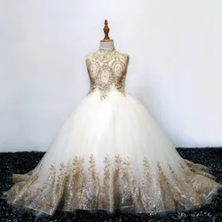 Wholesale Sleeveless Ivory Embroidery Ball Gown Party Princess Pageant Dress for Baby Girl