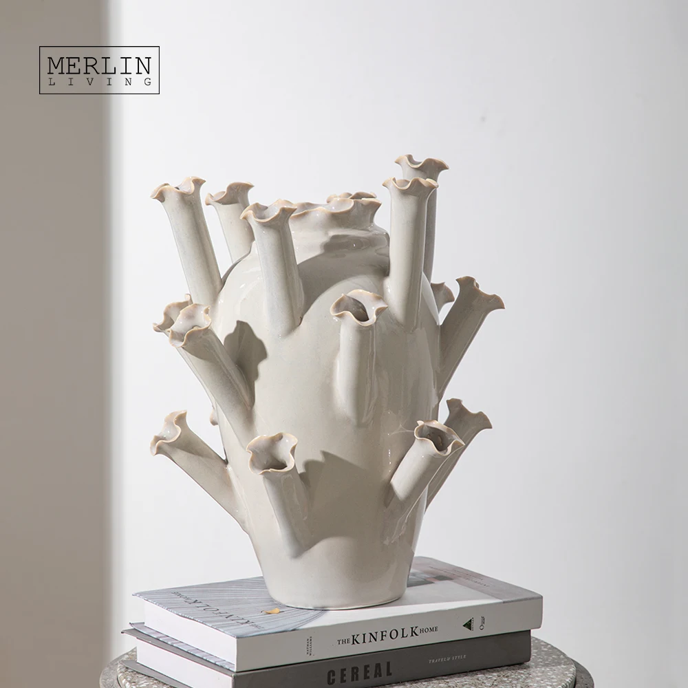 Merlin Living handmade Ceramic vase Abstract shape glazed vase nordic home decor Chaozhou Ceramic Factory Manufacturing