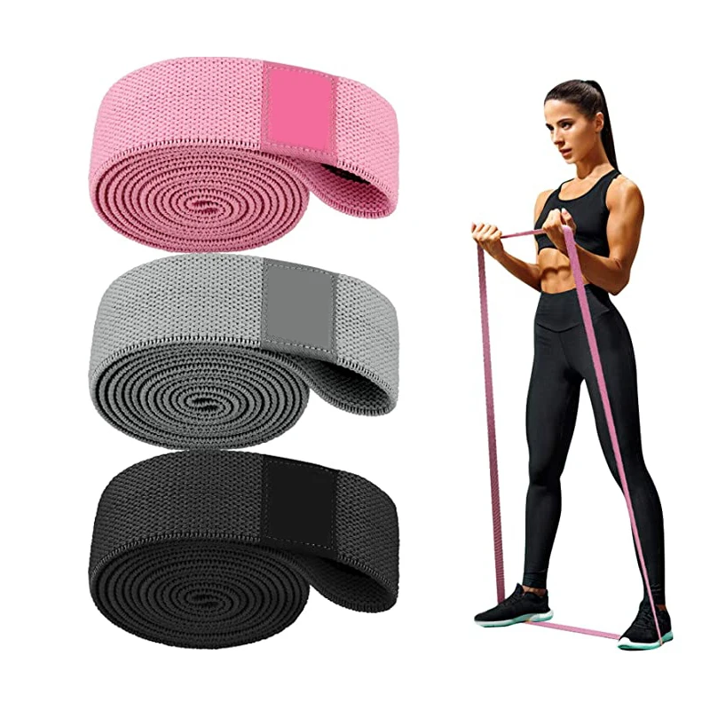 Custom Logo Exercise Stretch Long Band Set Yoga Workout Pull-Ups Assist Fabric Cotton Long Resistance Bands