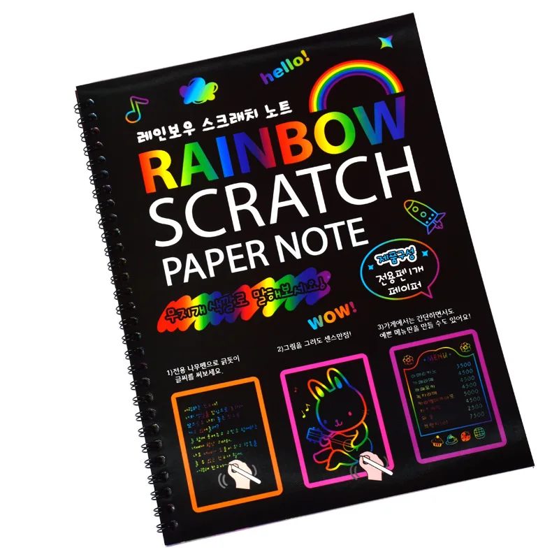 Hot Sale Creative Rainbow Scratch Paper Magic Note Pads Scratch Art Doodle Book