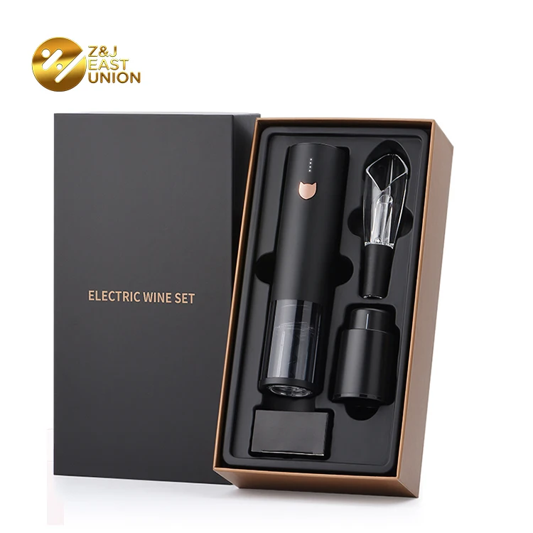 Black Gold Packaging Electric Wine Opener Set  with Electric Bottle Opener and Aerator