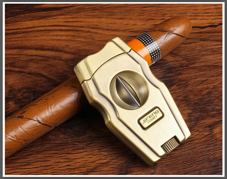 Роскошный нож для резки сигар золотистого цвета с отверстием под заказ логотипом на поверхности