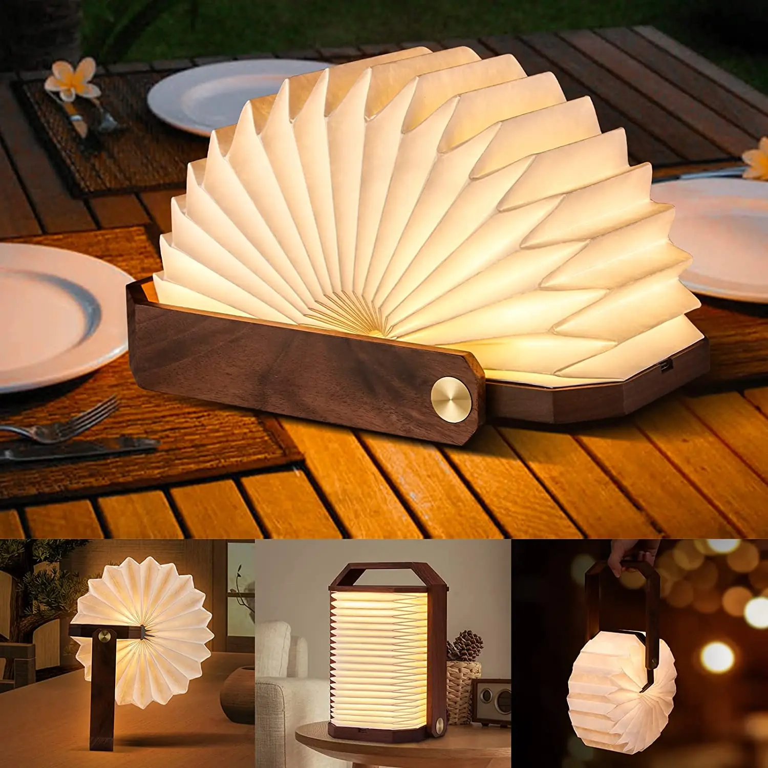 Soft Ambient Led Paper Lantern Portable Foldable Book beside study table lamp novelty gift wood venture smart home folding light