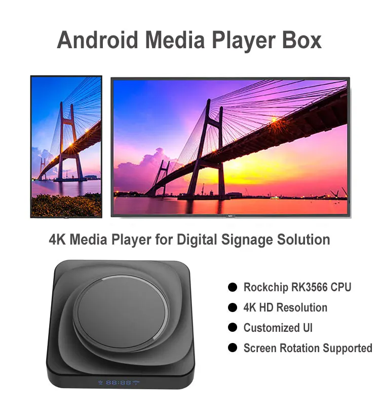 4K smart Android Media Player Box landscape portrait screen rotation EDP LVDS For Advertising Digital Signage