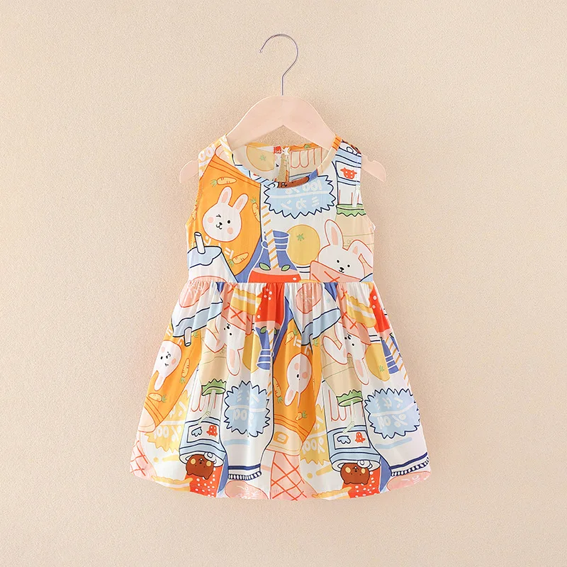 New Designer Toddler Summer Dresses Skirt Flower Print Kids Clothes Dress Sleeveless Strap Backless Baby Girls Dress