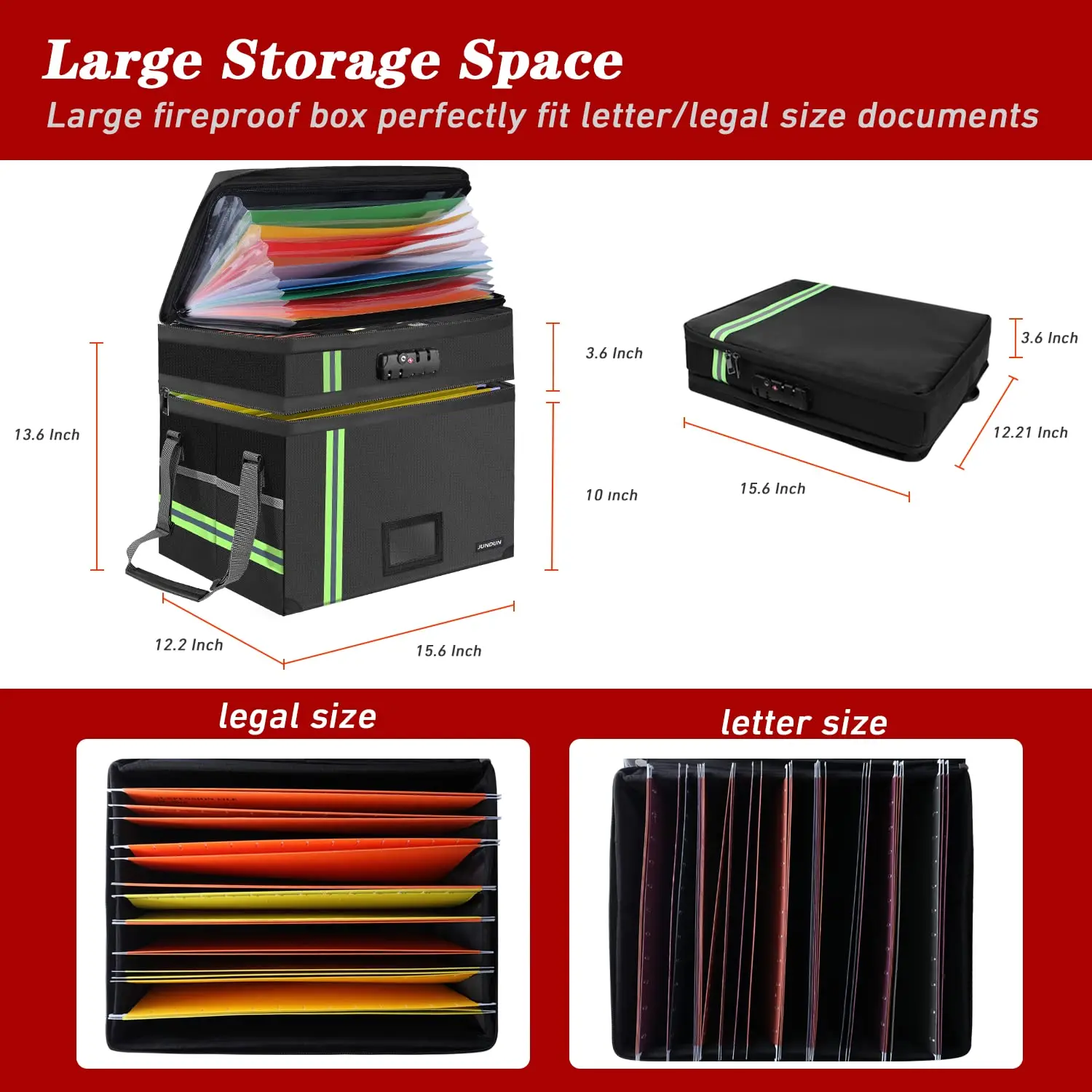 Fireproof Document Box with Lock, 2 Layer Hanging Fireproof File Box, Portable Important Document Organizer for Legal Size