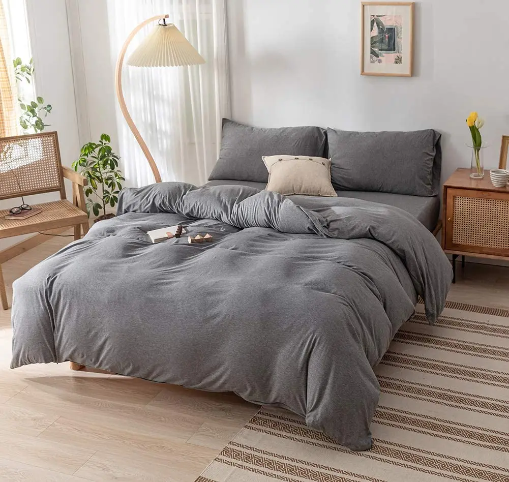 100% Cotton Knitted Jersey Fabric Duvet Cover Set, Quilt Cover Set