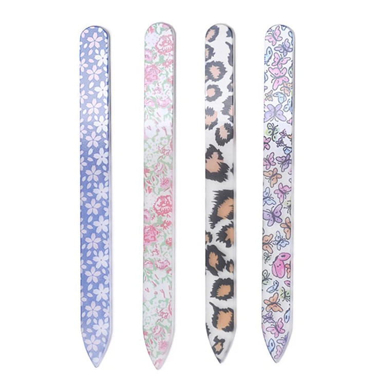 Professional Customized Double Side Water Drop Emery Glass Nail File Colorful Random Pattern Glass Nail File