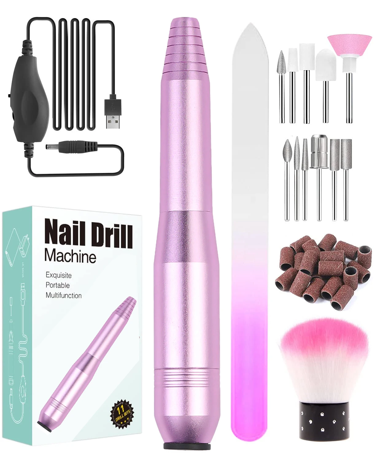 Free Logo customized 20000rpm mini USB cable speed adjustable Portable E File Wireless Cordless Electric Nail Drill Machine