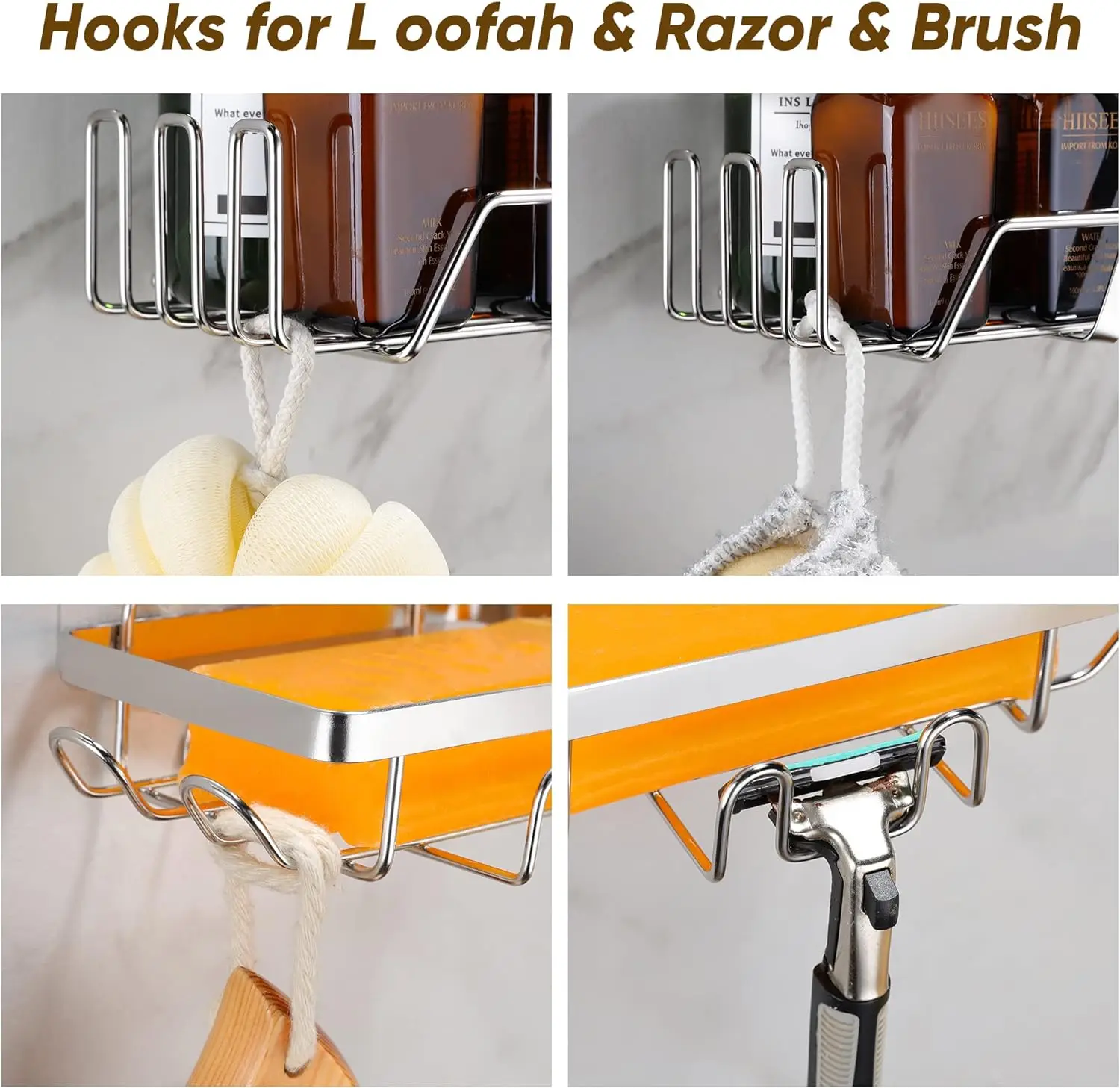 Stainless Steel No Drilling Adhesive Bathroom Shelf Shower Basket Soap Dish With Shower Accessories