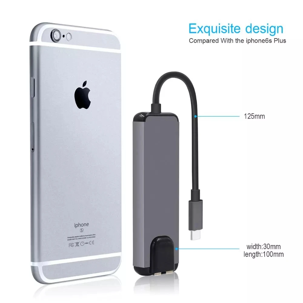 TC105H 5 in 1 Type C Converter  USB3.0 HD-MI Ethernet Rj45 and type C dock station