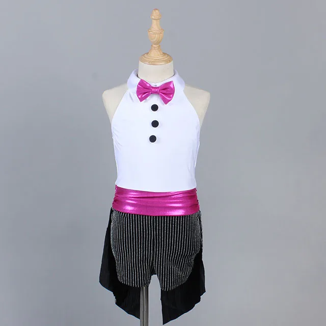 White leotard adult child pink sequin shorts swallowtail latin dance costume jazz dance wear