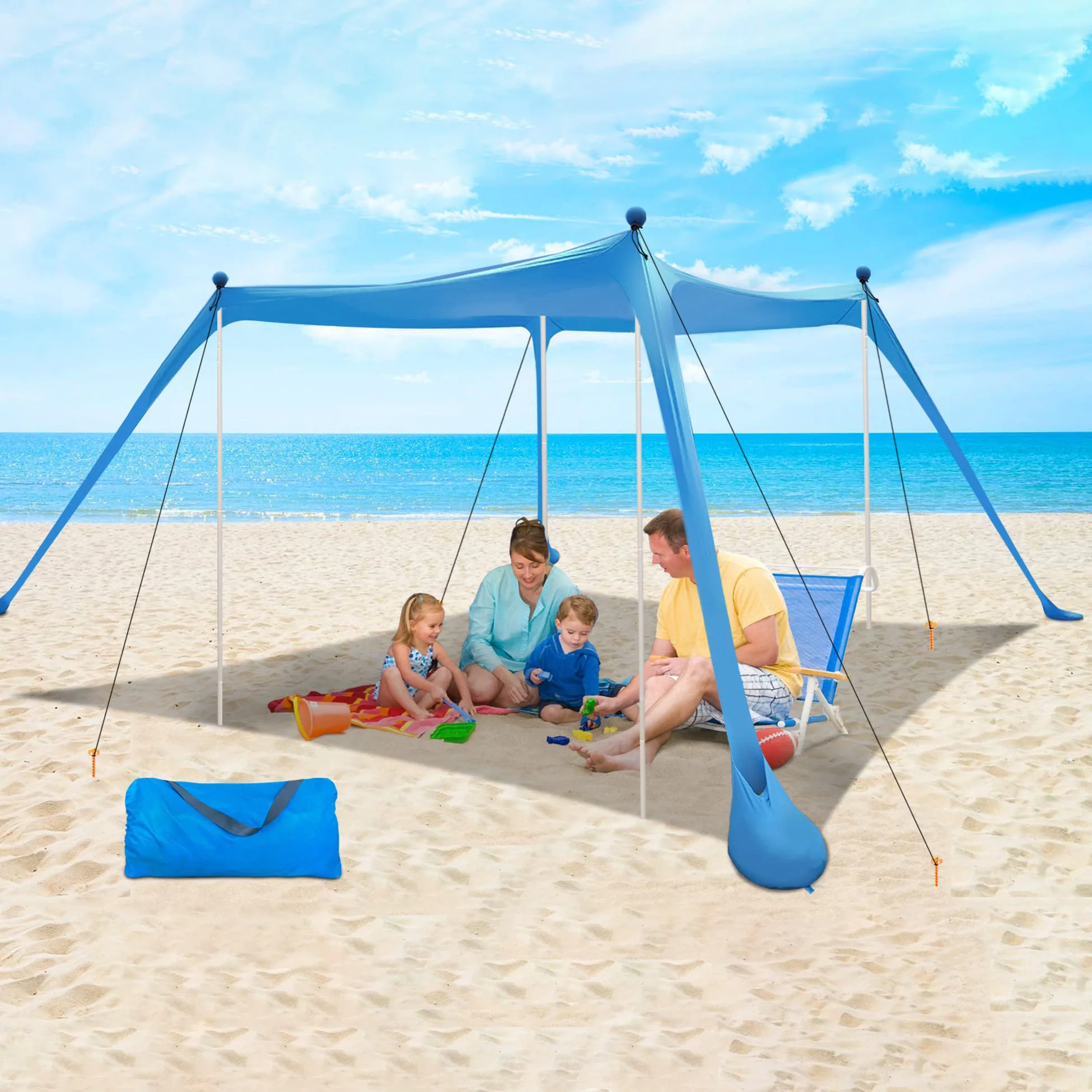 UPF 50+ Beach Canopy Tent Portable Outdoor Sun-Proof Beach Shade Sun Shelter With Sand Shovel