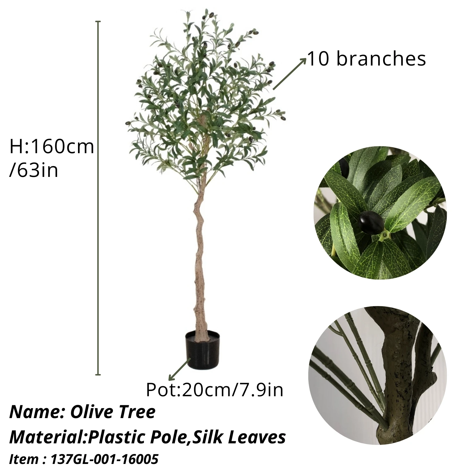137GL Faux Pot Unique Leaf High-quality Olive Tree Artificial Plant 60-180cm Indoor Home Decor  Artificial Olive Tree