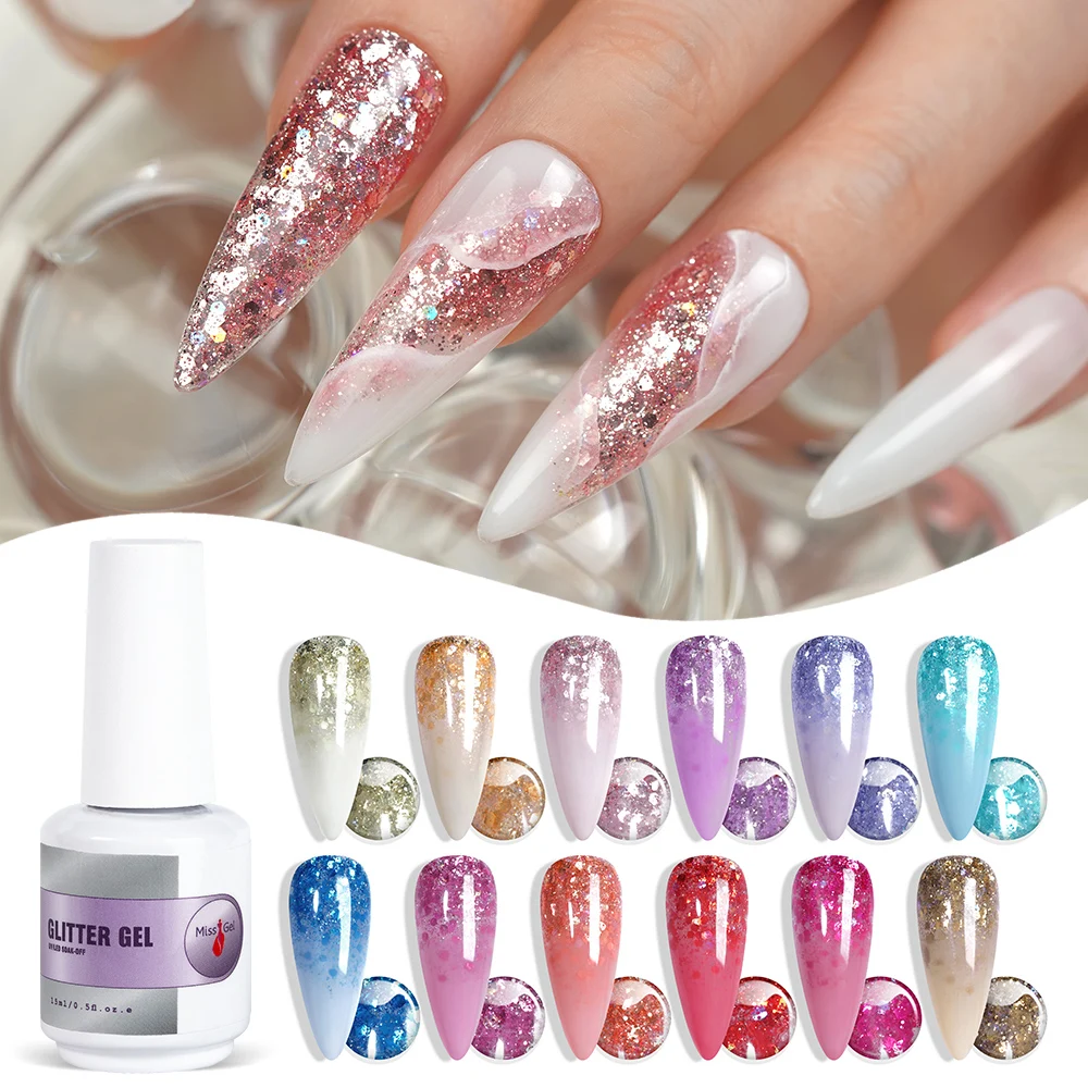 Gold Glitter Gel Cruelty Free Non Toxic Custom Logo Very Good Soak Off Color Esmaltes De UV Nail Glitter Gel Polish