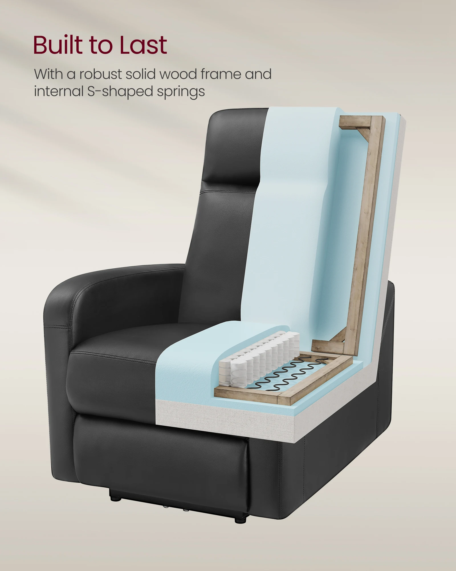 VASAGLE Adjustable Footrest Relaxing Modern PU Leather Electric Recliner Sofa  Black 180 Degree Reclining Chair Power Recliner