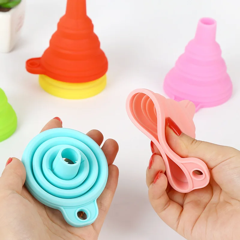 Folding Mini telescopic funnel domestic silicone oil drain kitchen small liquid oil funnel oil pot leak