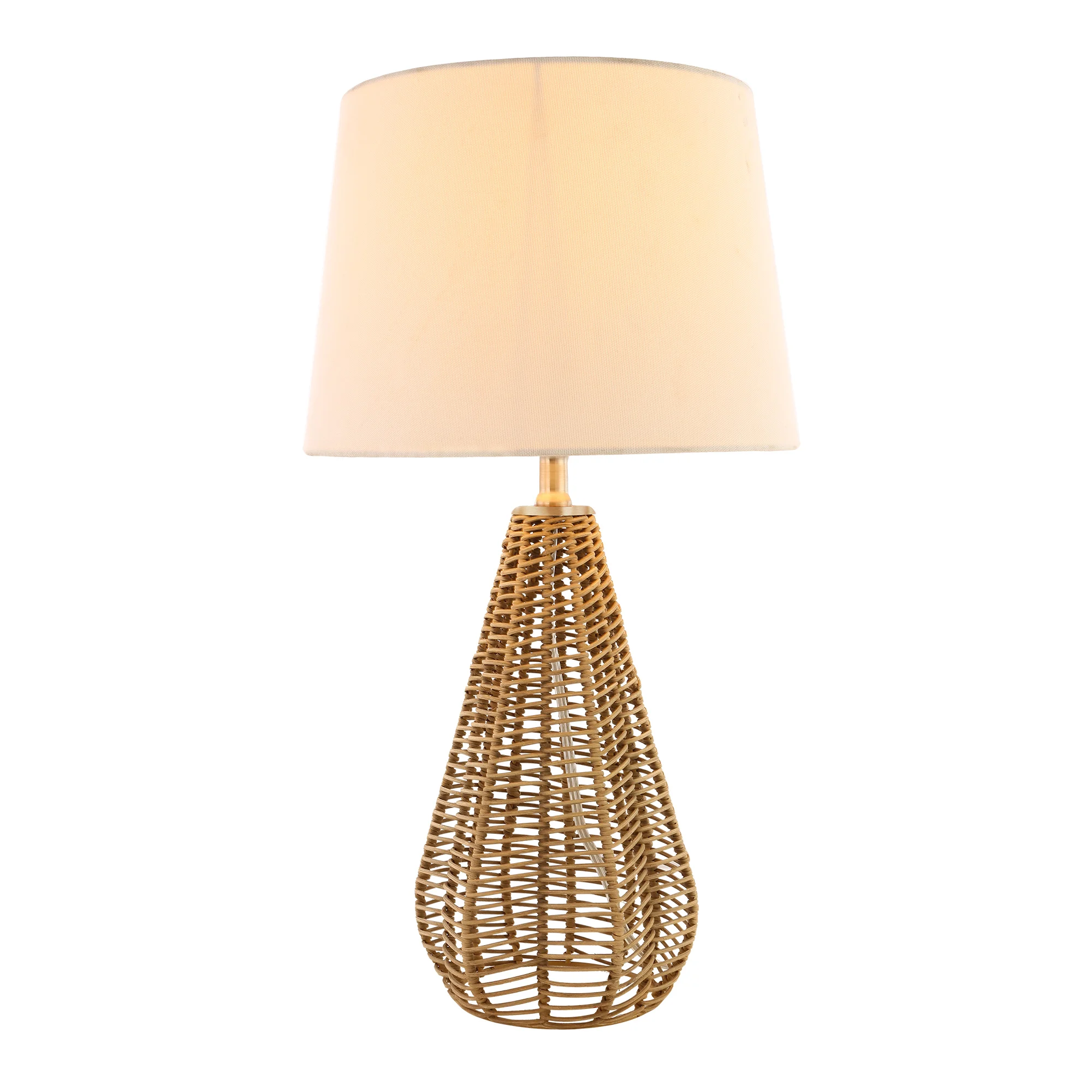 Simple rustic decoration table lamp with rattan lamp base and white drum lamp shade for living room and bedroom