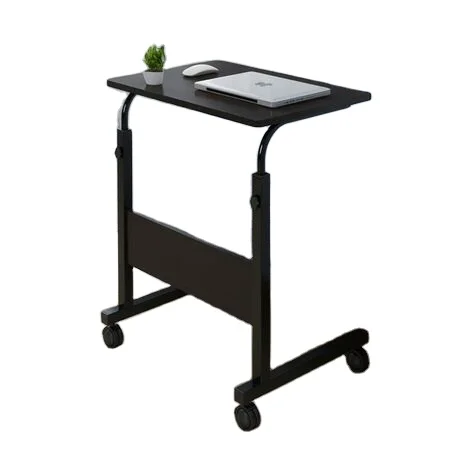 Wooden adjustable computer desk simple mobile lifting bedside laptop table with wheels