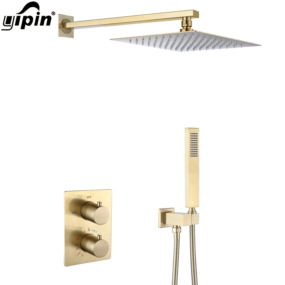 12 Inch Rain Shower System  Wall-Mounted Shower Set Black Chrome Golden with Rain Shower Head Stainless Steel