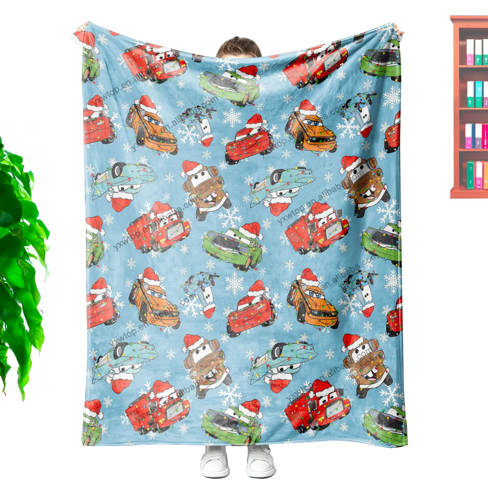 Top selling custom Merry Christmas cartoon movie Lightning Retro Funny Car character kids Soft Warm Sofa Bed Winter blanket