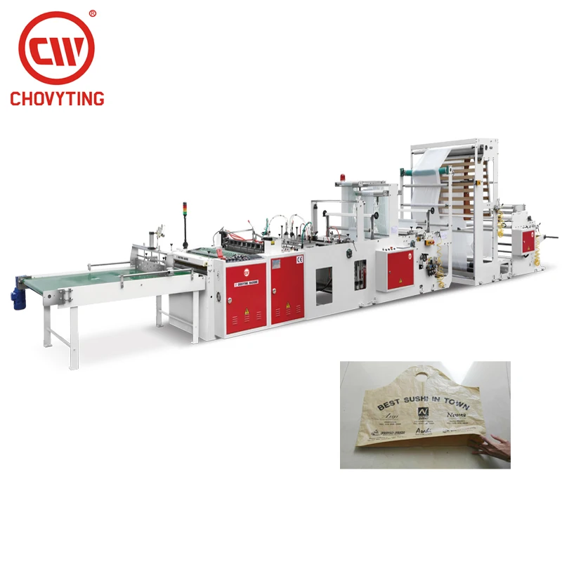 
Fully automatic plastic super sine wave top takout round handle punch bag making machine 