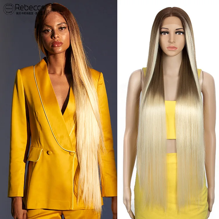 Cheap Wholesale Premium High Quality Semi Pre Plucked Synthetic Frontal Straight Lace Front Synthetic Wigs Heat Resistant