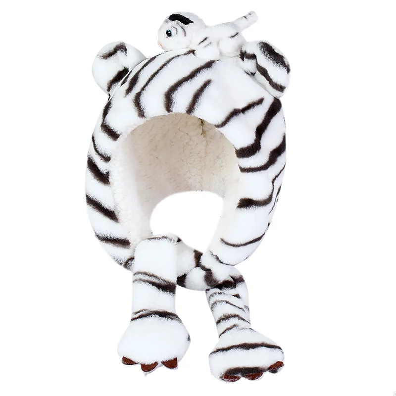 Hot selling Warm Tiger animal hats with Moving tail Plush Toys for Unisex Adult Children Family moving hat tiger