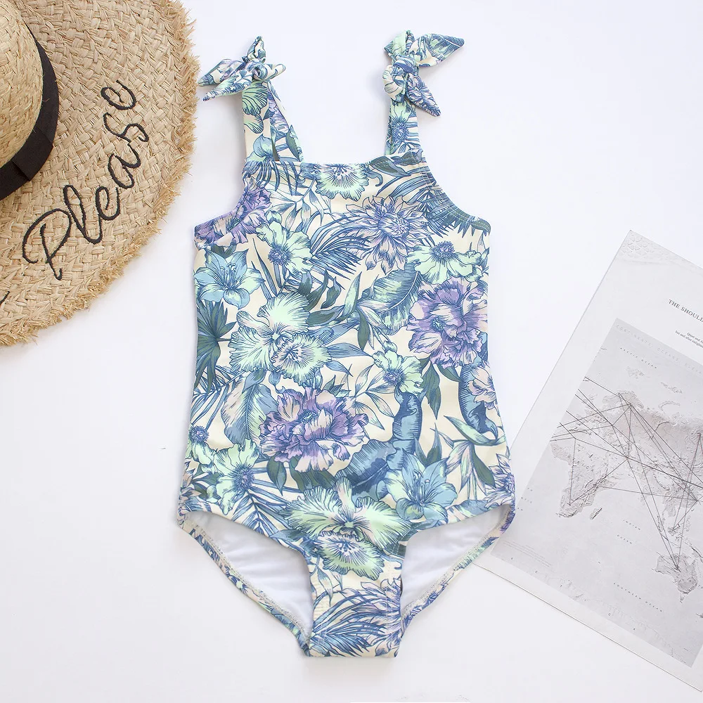 Kids Girl Beachwear Suit Floral Print One-Piece Kids Girl Swimsuit for Teenage girl