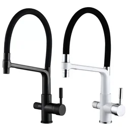 High Quality Deck Mounted Hot Cold Brass 3 Way Kitchen Filter Faucet With Pull out Sprayer