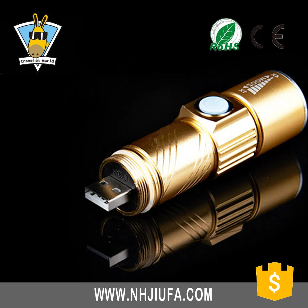 JF Promotional Gift Mini usb Charged Flashlight LED Adjustable Focus Zoom flash Light USB
