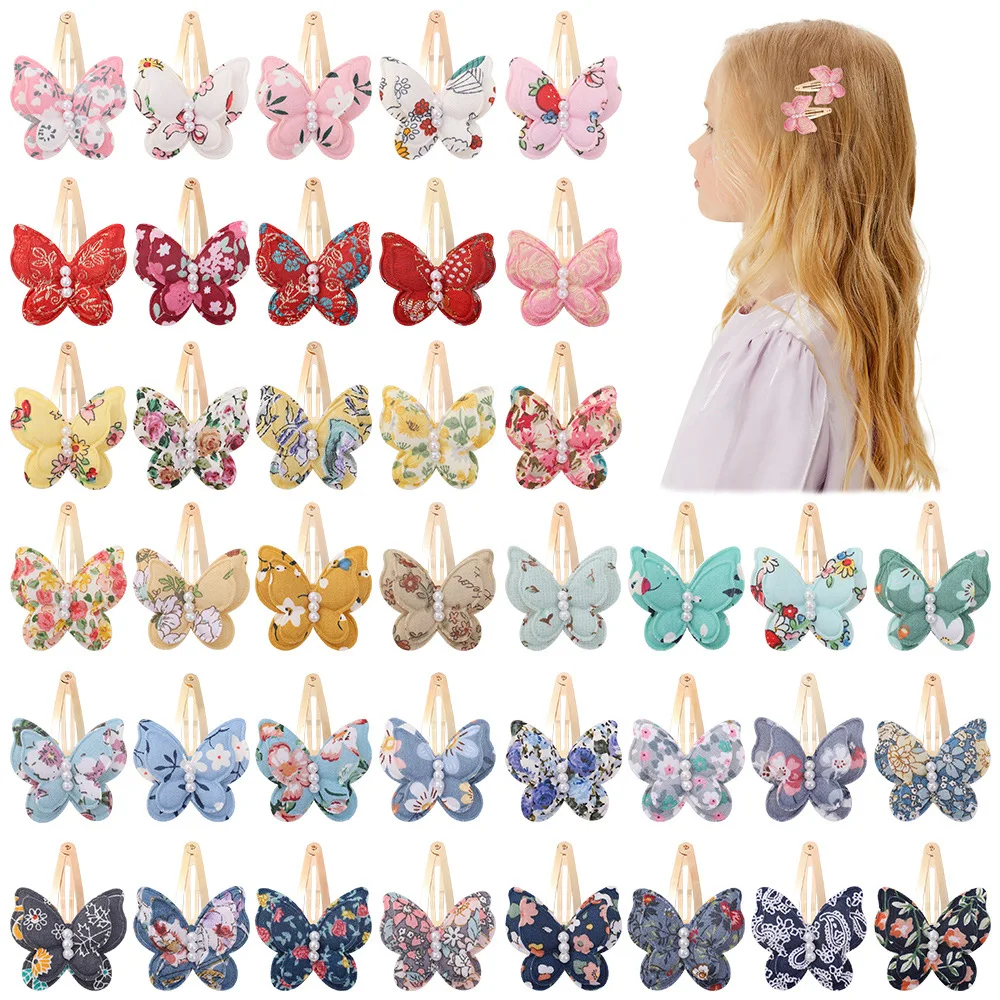 Fairy Floral Butterfly Pearl BB Clip For Girls Double Layer Butterfly Hair Accessories Colorful BB Hair Clips Headdress