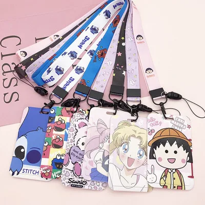 Cartoon Stitch PU Card Holder Identity Badge with Lanyard Neck Strap Card Bus ID Holders With Key Chain