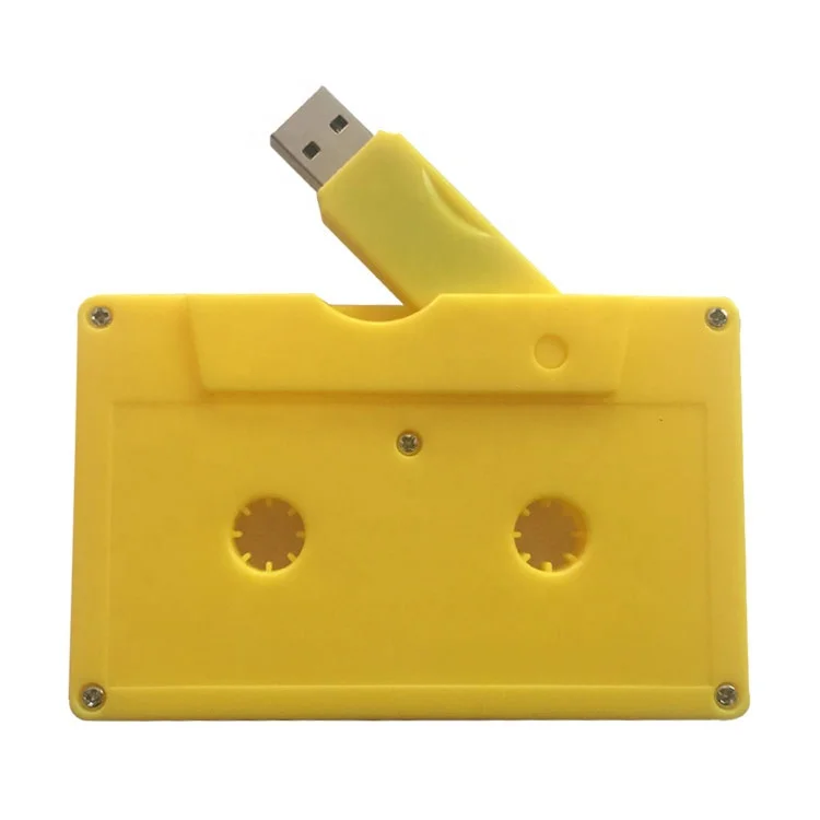 Yellow usb cassette with sticker custom cassette tape usb flash drive 8GB bulk order gift USB cassette
