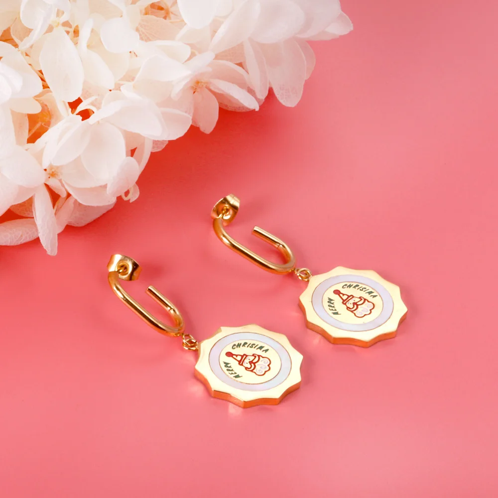 Hot Sale Christmas Jewelry Earrings Hypoallergenic PVD Gold Plated Christmas Elements Drip Oil Stainless Steel Earrings