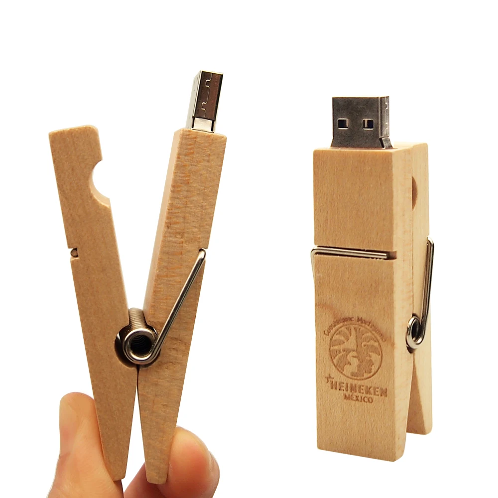 Nice wooden clothespin USB flash drive  Bamboo clip pendrive with Logo bossed  wooden usb flash disk 8GB 3.0 USB wood