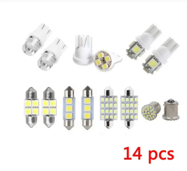14Pcs T10 W5W Mixed Car Interior LED Smd Light License Plate Lamp Reading Light Trunk Tail Parking Bulbs Set