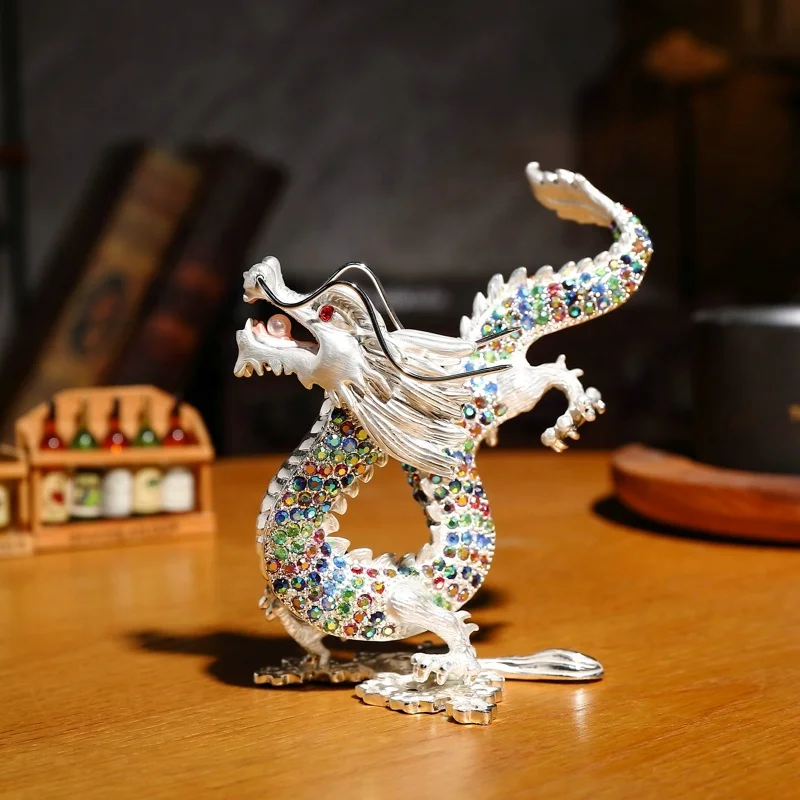 SHINNYGIFTS Full Stores Metal Craft Dragon of Tewelve Animals FengShui  Home Decorative Enameled New Creative Gift